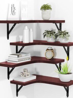 New Corner Floating Shelves Wall Mounted Set of 4, Rustic Wood Storage Display